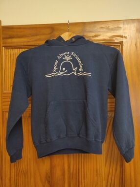 Jerzees Navy Pullover Hoodie with Cream Whale Graphic